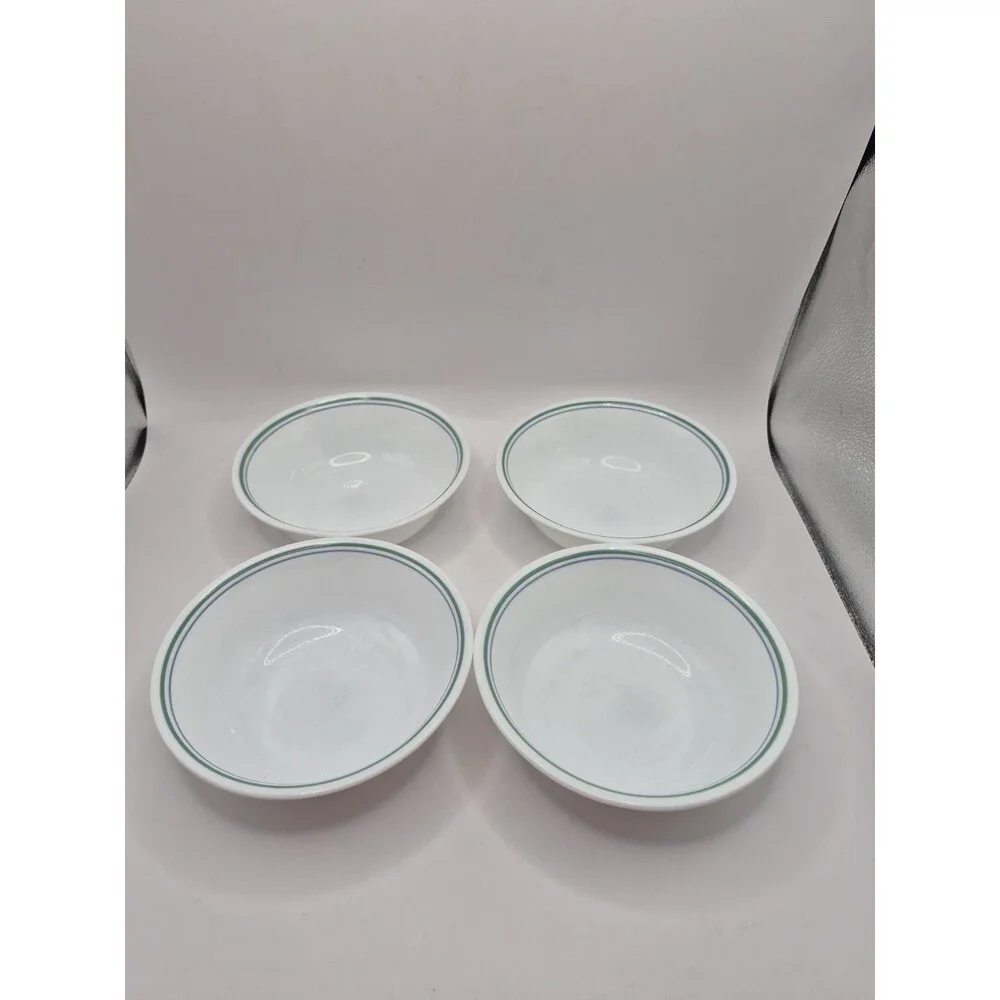 Corelle Country Cottage Green & Blue Rim Cereal Soup Bowls Set of 4 Vintage
